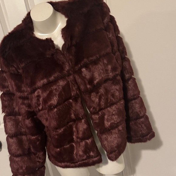 Ava & Viv Rich wine color Faux Fur Jacket - Picture 6 of 6